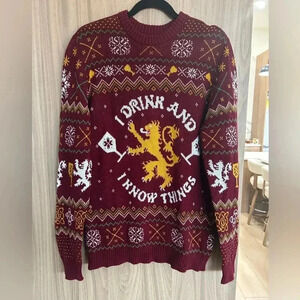 Game of Thrones Medium Men’s I Drink I Know Things Red Ugly Christmas Sweater